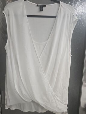 Kenneth Cole New York Cream Draped Surplice Tunic Top